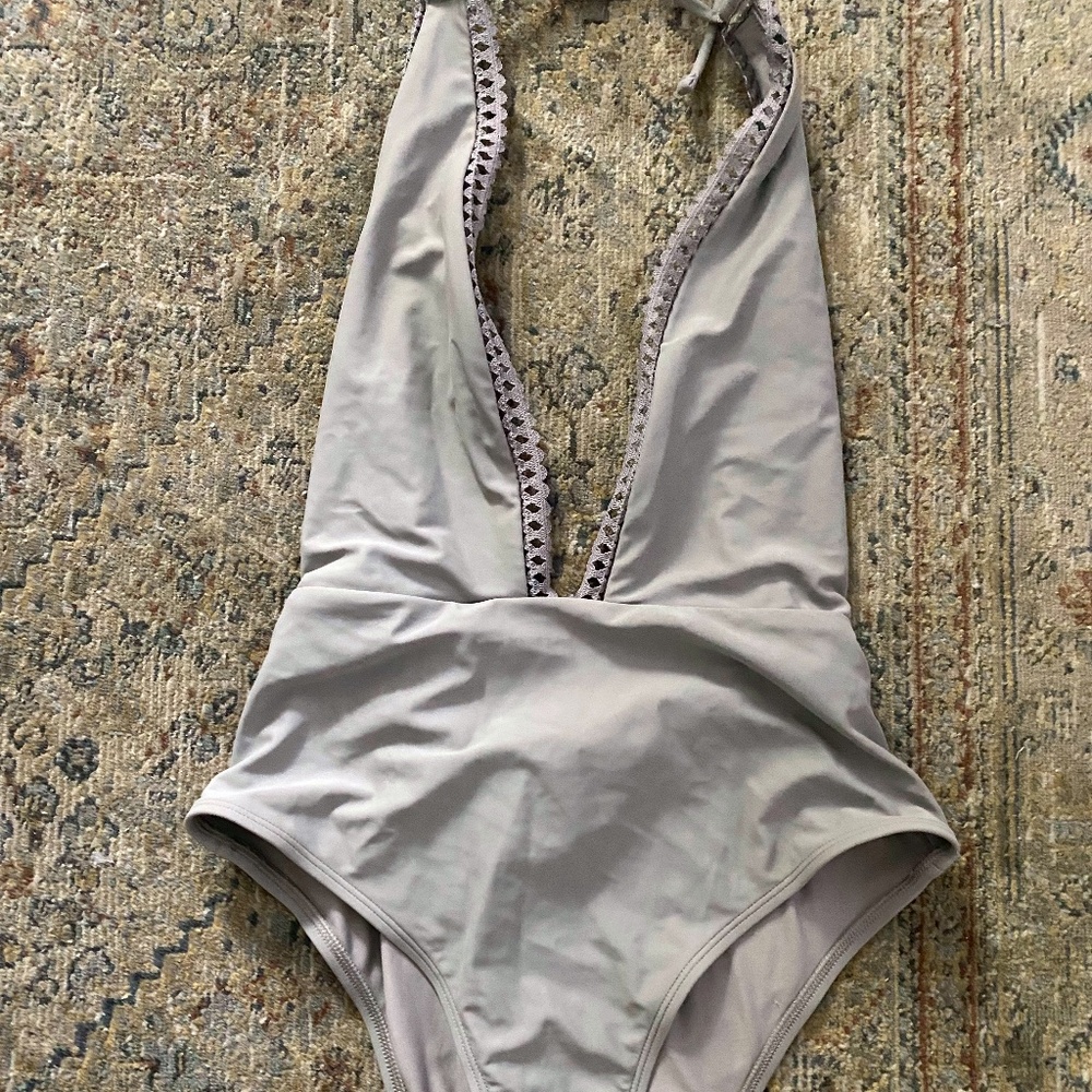 Aerie Grey V Neck One Piece Swimsuit